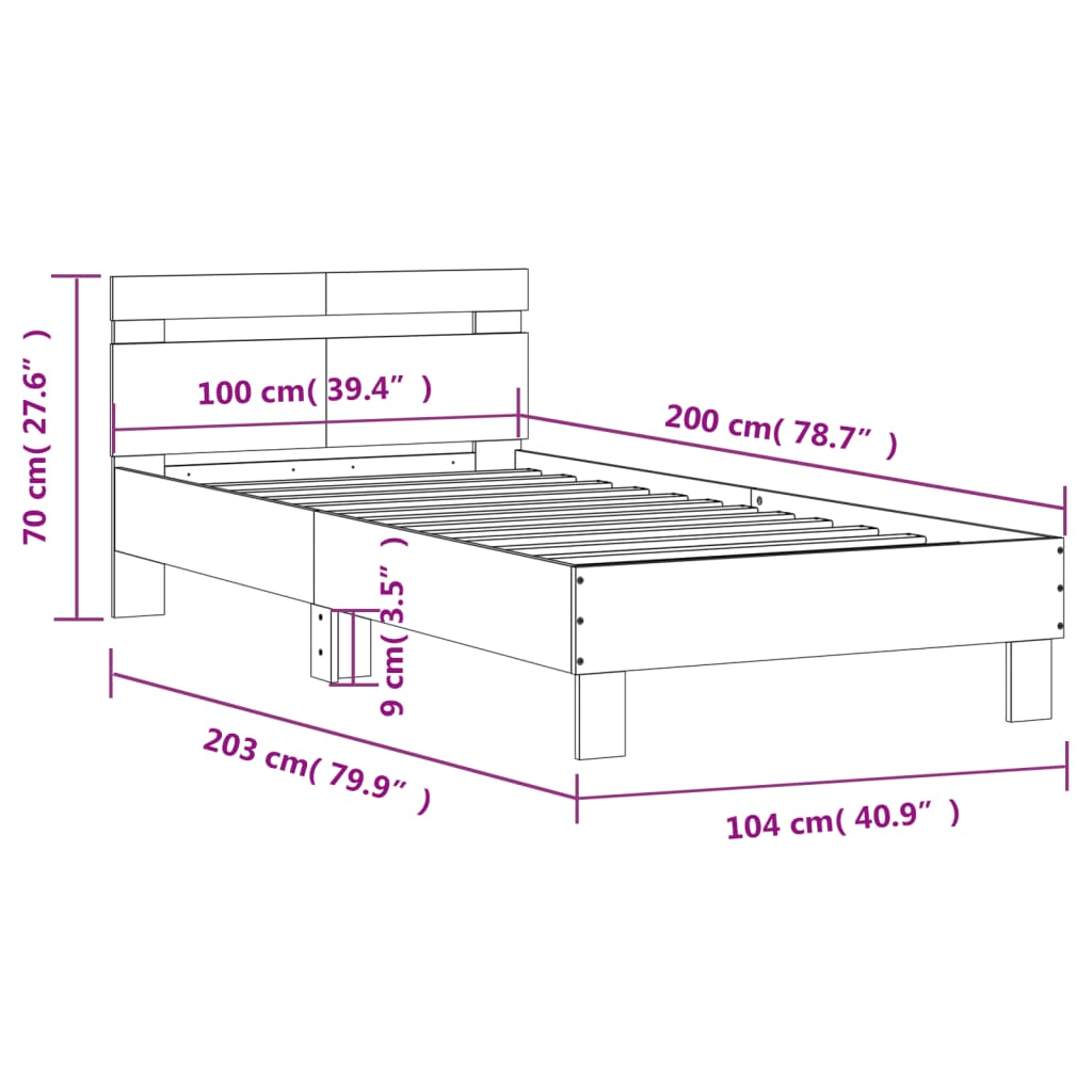 vidaXL Bettgestell mit Kopfteil Räuchereiche 100x200 cm Holzwerkstoff