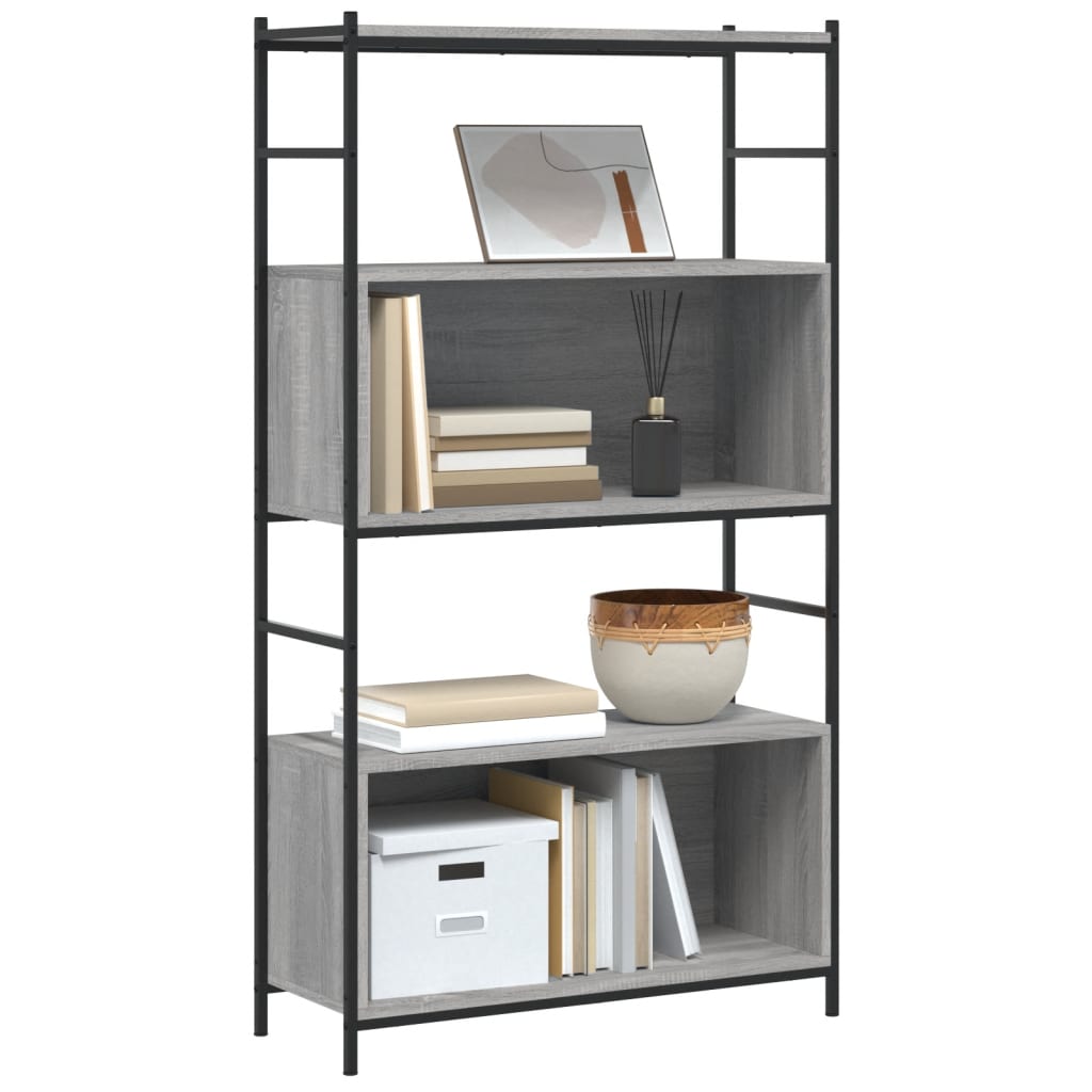 vidaXL Bücherregal Grau Sonoma 80x30x145,5 cm Holzwerkstoff und Eisen