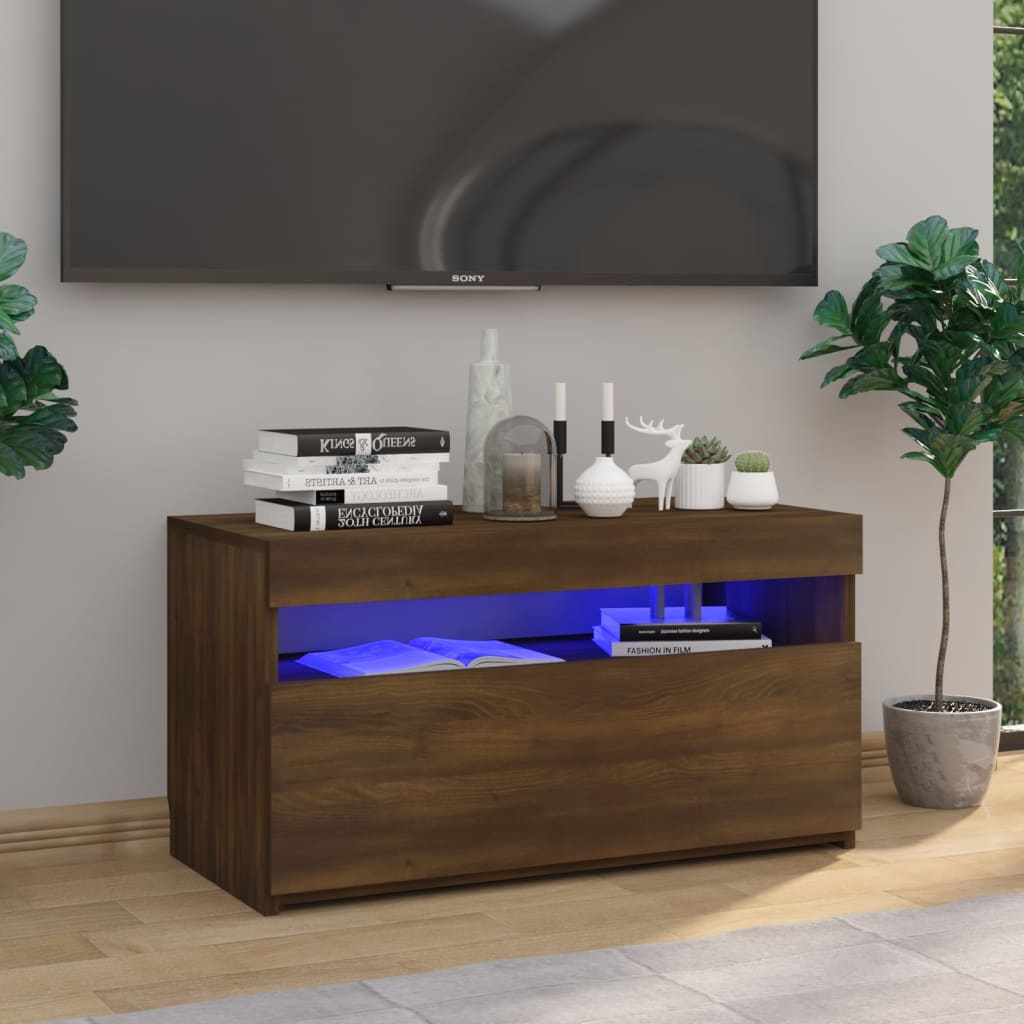 vidaXL TV-Schrank mit LED-Leuchten Braun Eichen-Optik 75x35x40 cm