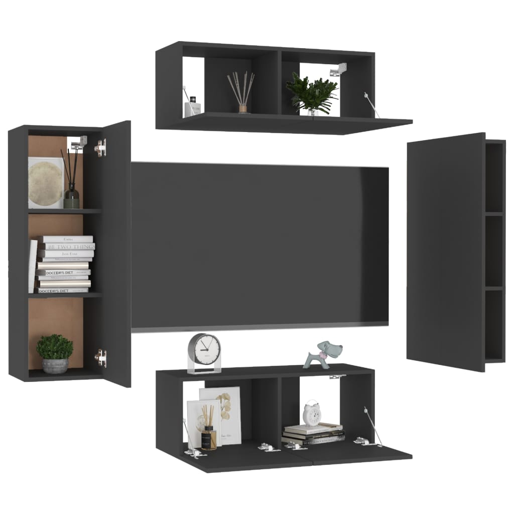 vidaXL 4-tlg. TV-Schrank-Set Schwarz Holzwerkstoff