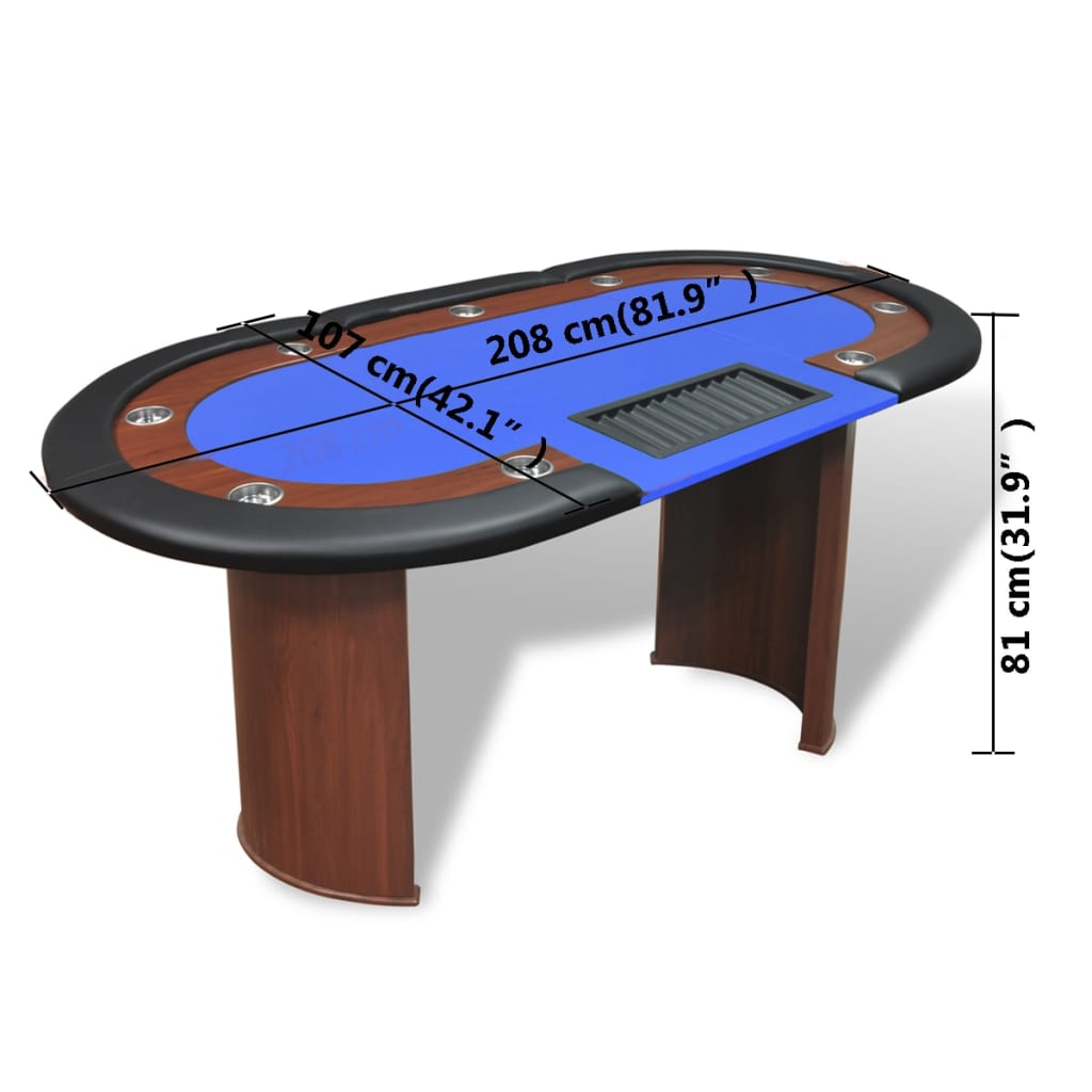 vidaXL Pokertisch für 10 Spieler mit Dealerbereich und Chipablage Blau