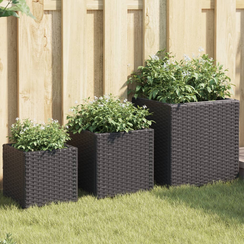 vidaXL Pflanzkübel 3 Stk. Schwarz Poly Rattan