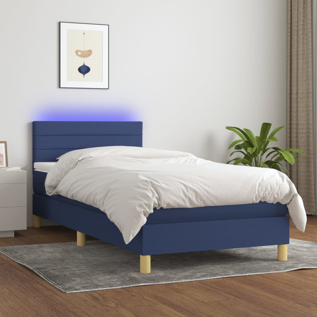 vidaXL Boxspringbett mit Matratze & LED Blau 80x200 cm Stoff