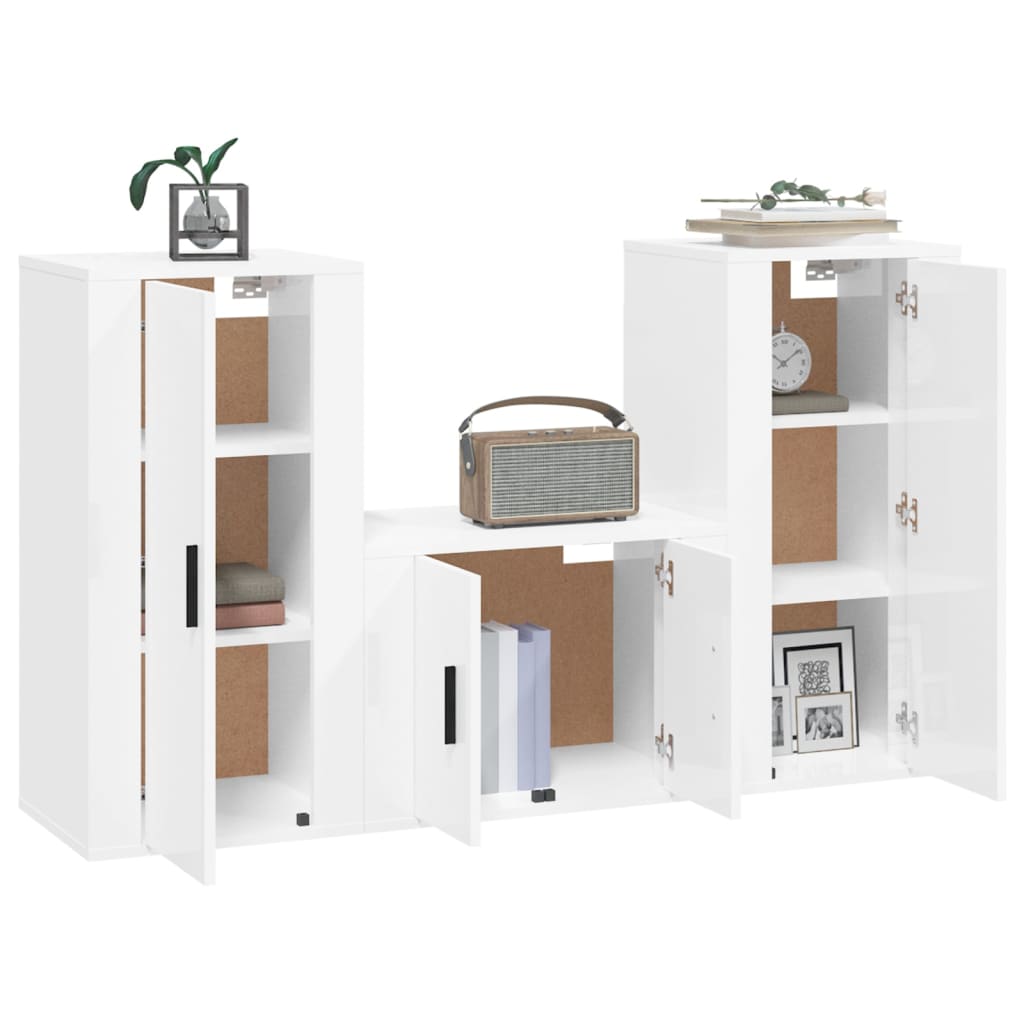 vidaXL 3-tlg. TV-Schrank-Set Hochglanz-Weiß Holzwerkstoff