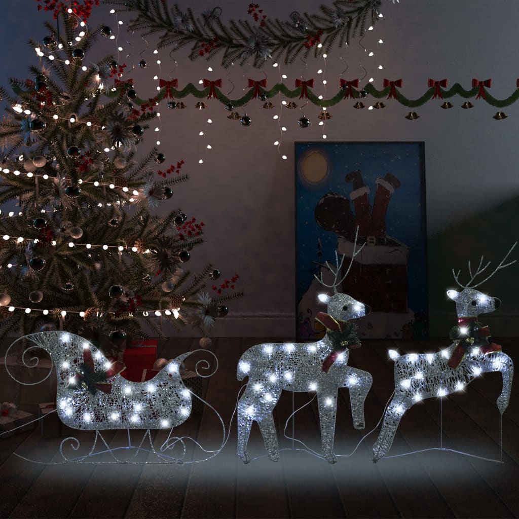 vidaXL Rentiere & Schlitten Weihnachtsdeko 60 LEDs Outdoor Silbern