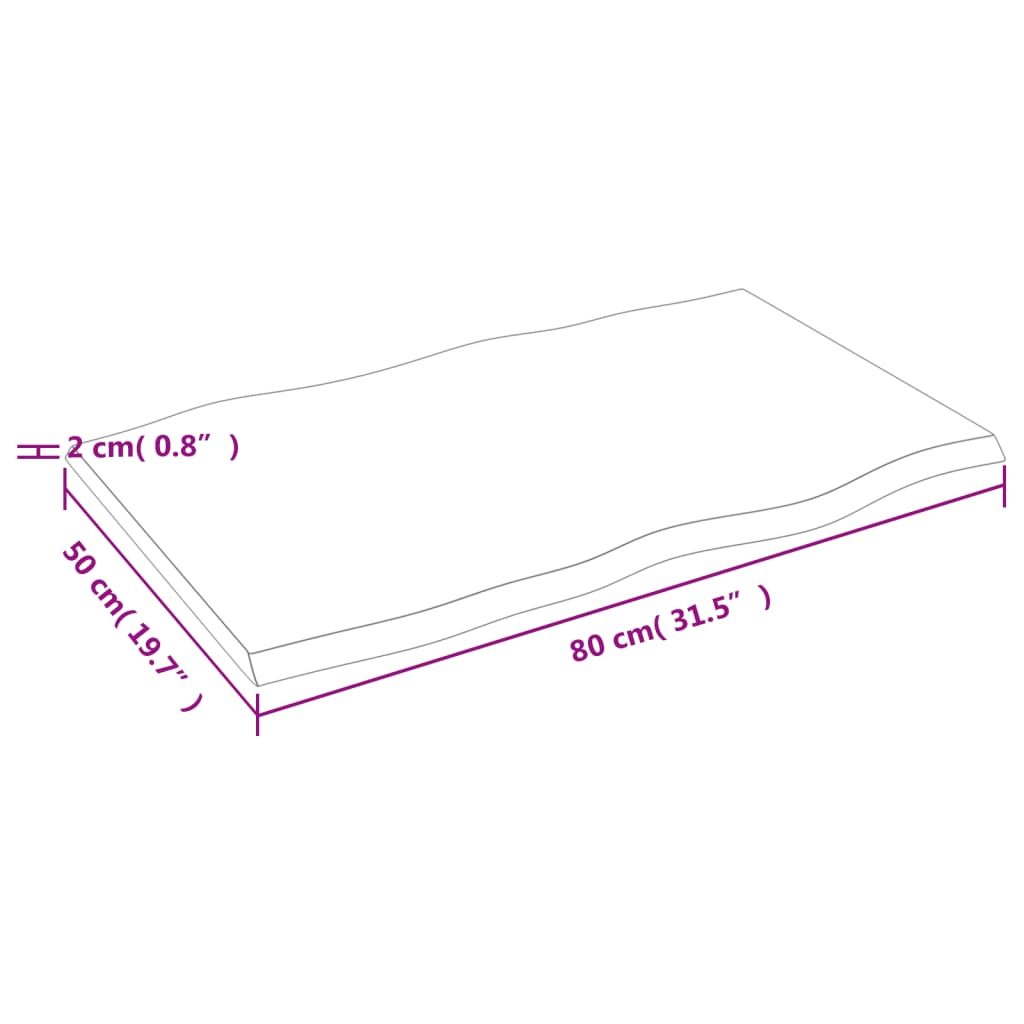 vidaXL Tischplatte 80x50x2 cm Massivholz Eiche Unbehandelt Baumkante