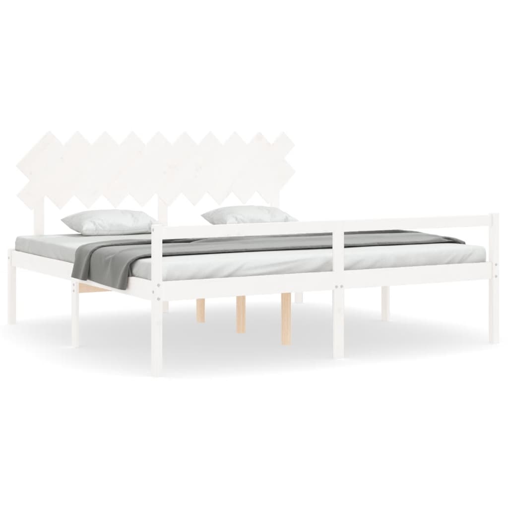 vidaXL Seniorenbett mit Kopfteil 200x200 cm Weiß Massivholz