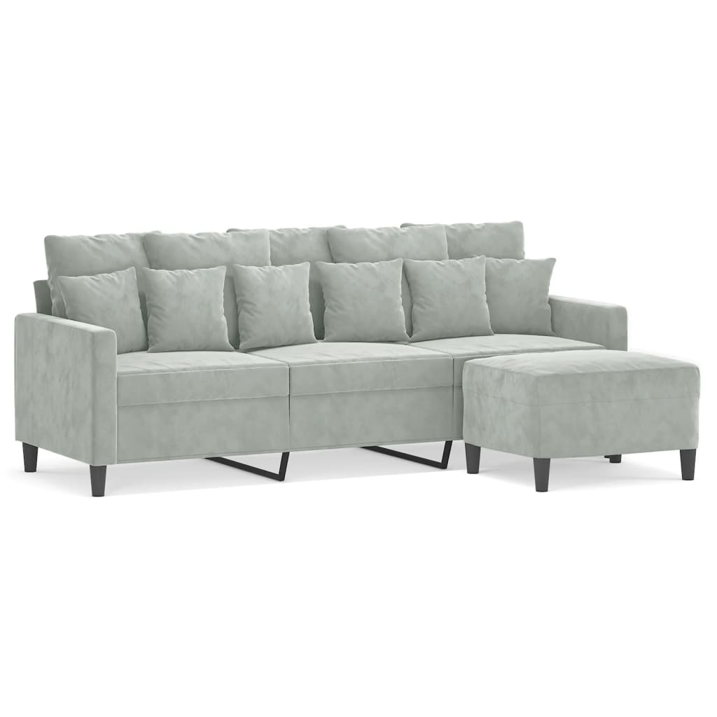 vidaXL 3-Sitzer-Sofa mit Hocker Hellgrau 180 cm Samt