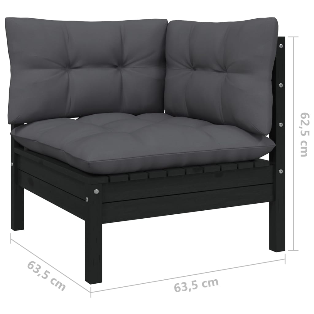 vidaXL 6-tlg. Garten-Lounge-Set mit Kissen Schwarz Kiefernholz