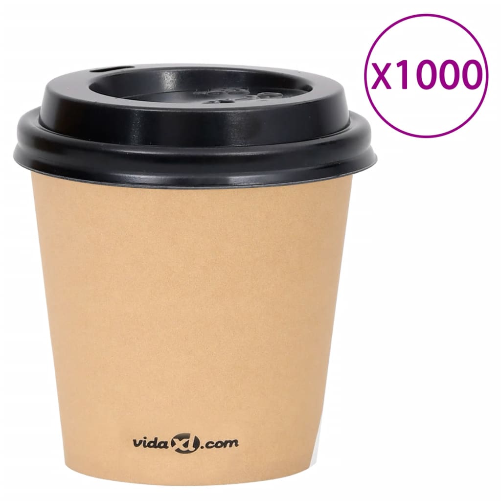 vidaXL Kaffee-Pappbecher mit Deckeln 1000 Stk. 120 ml Braun