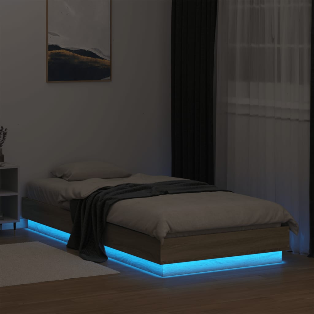 vidaXL Bettgestell mit LED Sonoma-Eiche 90x200 cm
