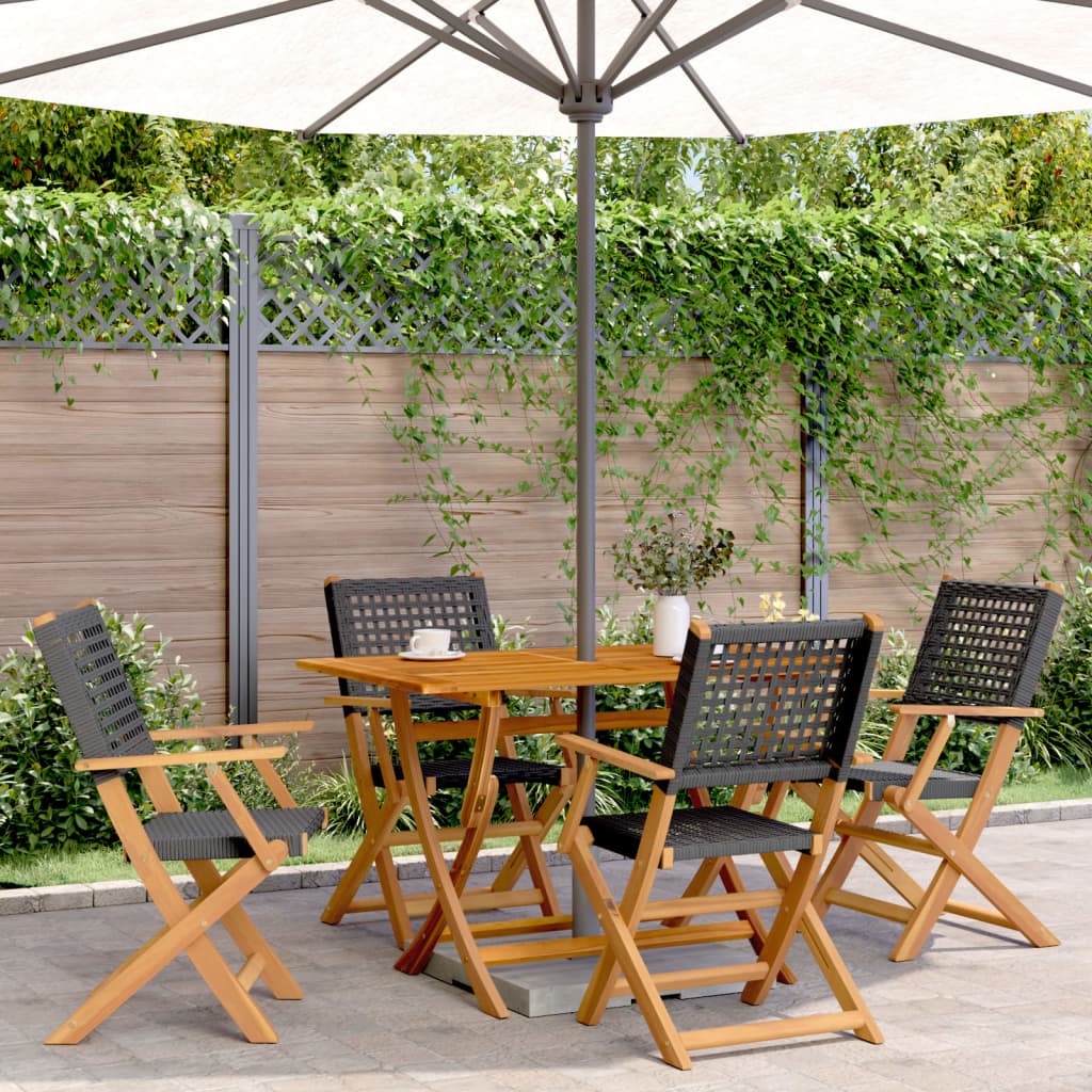 vidaXL Gartenstühle 4 Stk. Klappbar Schwarz Poly Rattan & Massivholz