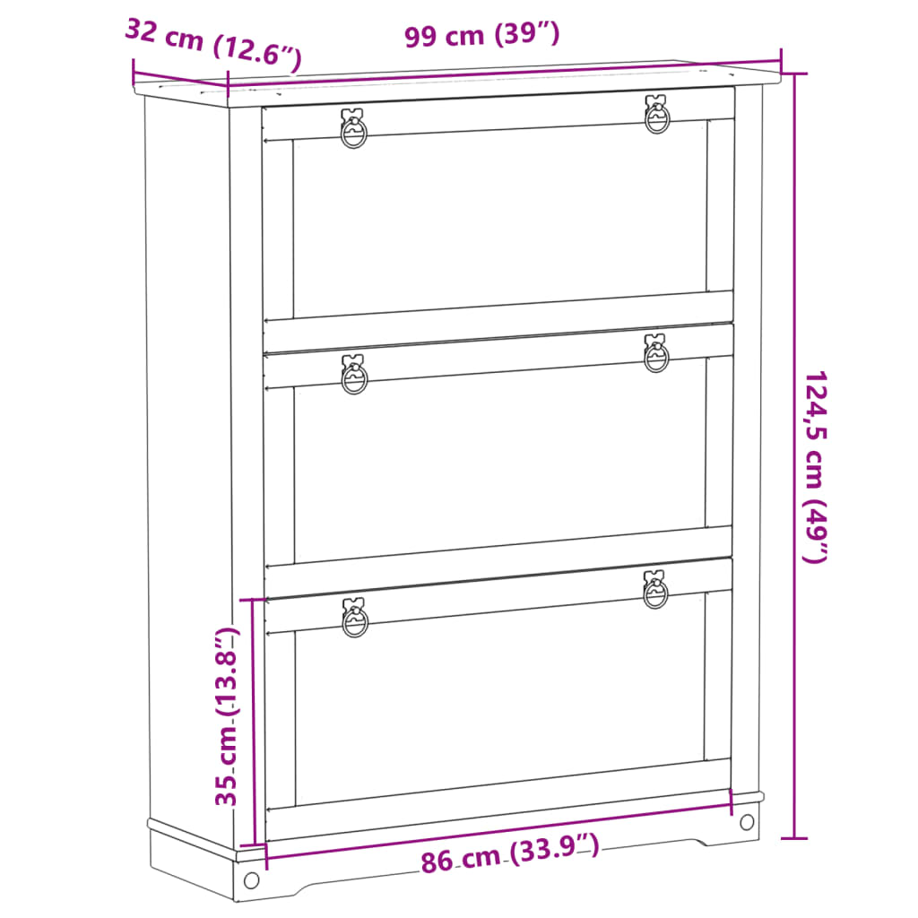 vidaXL Schuhschrank Corona 99x32x124,5 cm Massivholz Kiefer