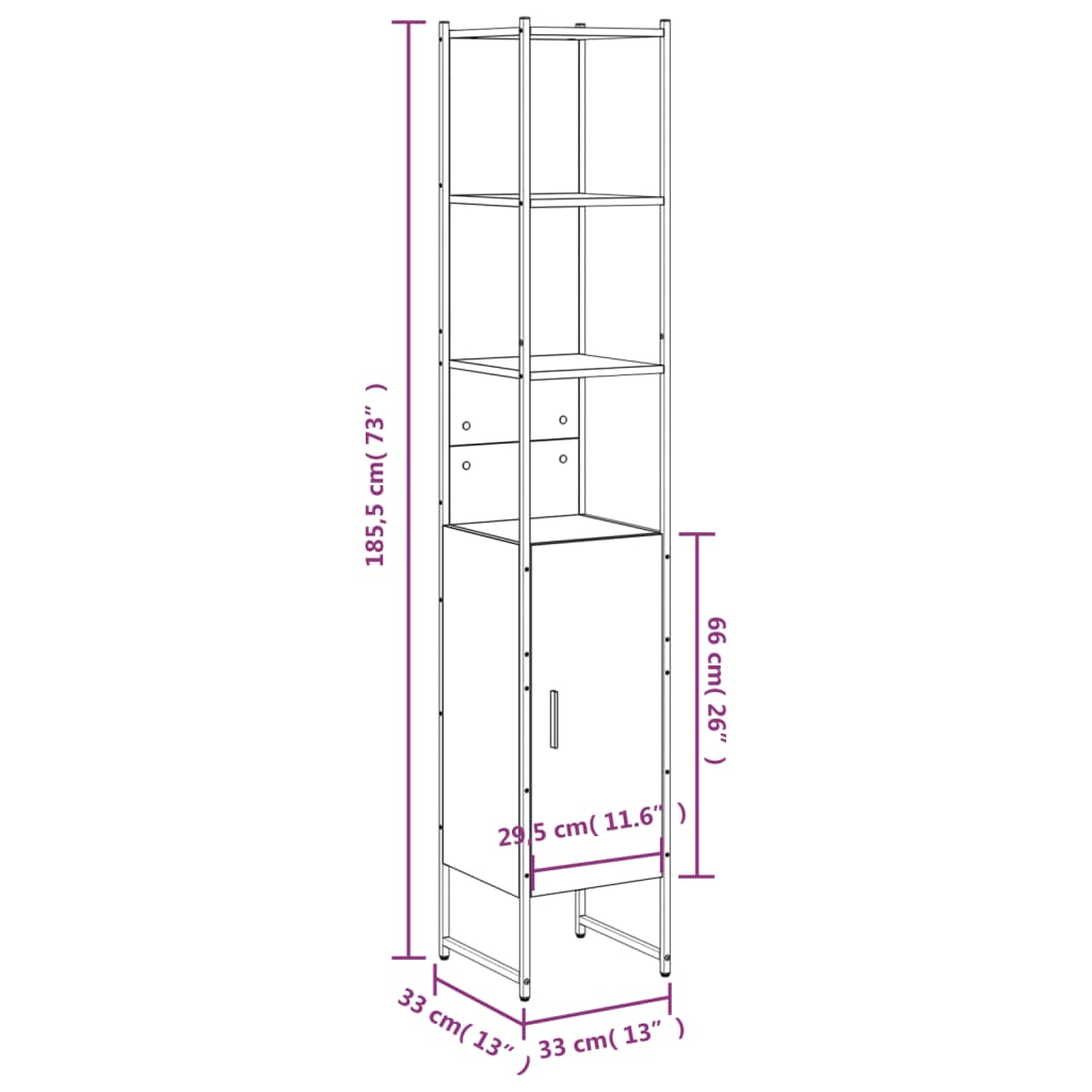 vidaXL Badschrank Schwarz 33x33x185,5 cm Holzwerkstoff