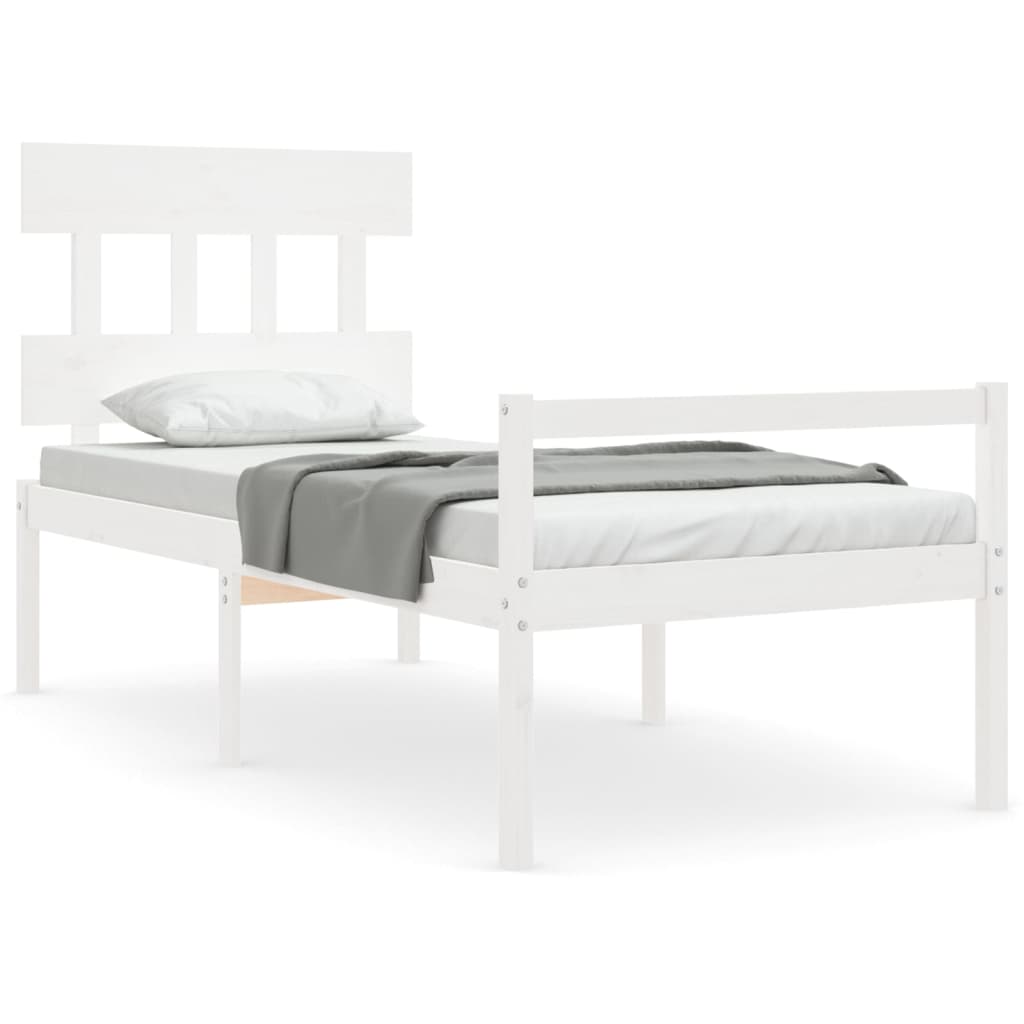 vidaXL Seniorenbett mit Kopfteil 100x200 cm Weiß Massivholz