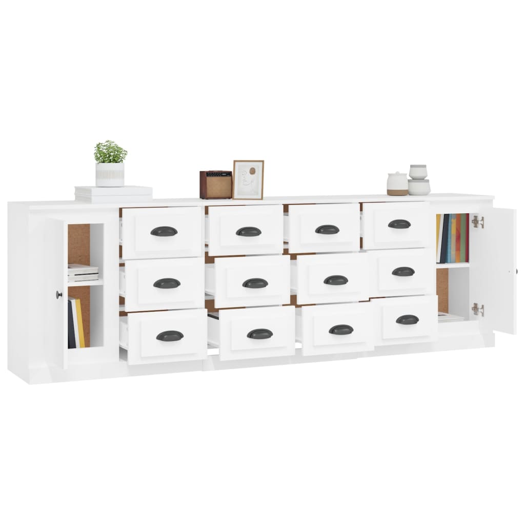 vidaXL Sideboards 3 Stk. Weiß Holzwerkstoff