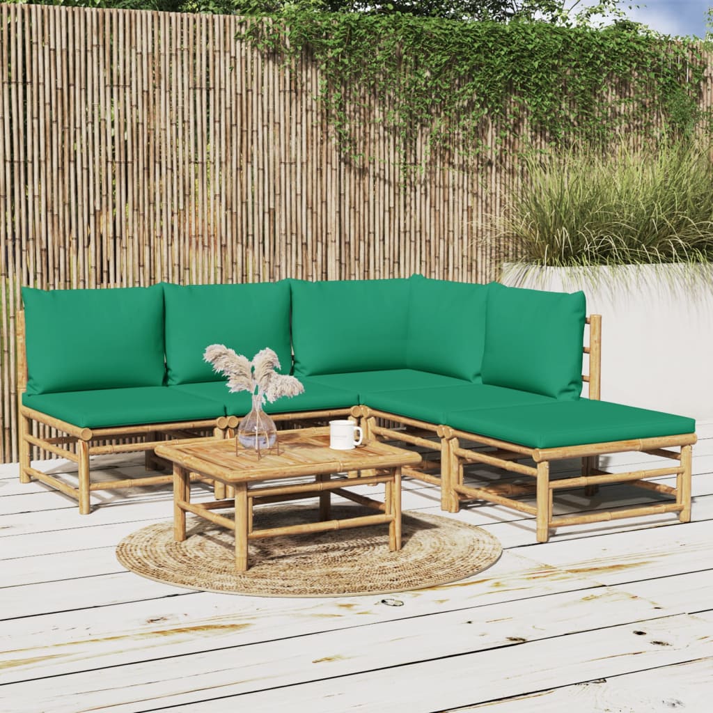 vidaXL 6-tlg. Garten-Lounge-Set mit Grünen Kissen Bambus