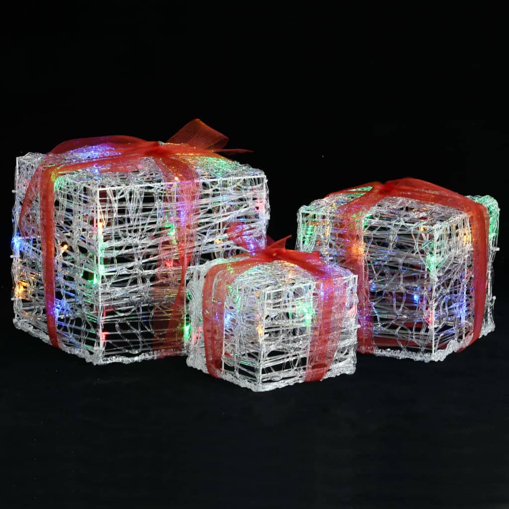 vidaXL LED-Geschenkboxen 3 Stk. Weihnachtsdekoration Mehrfarbig