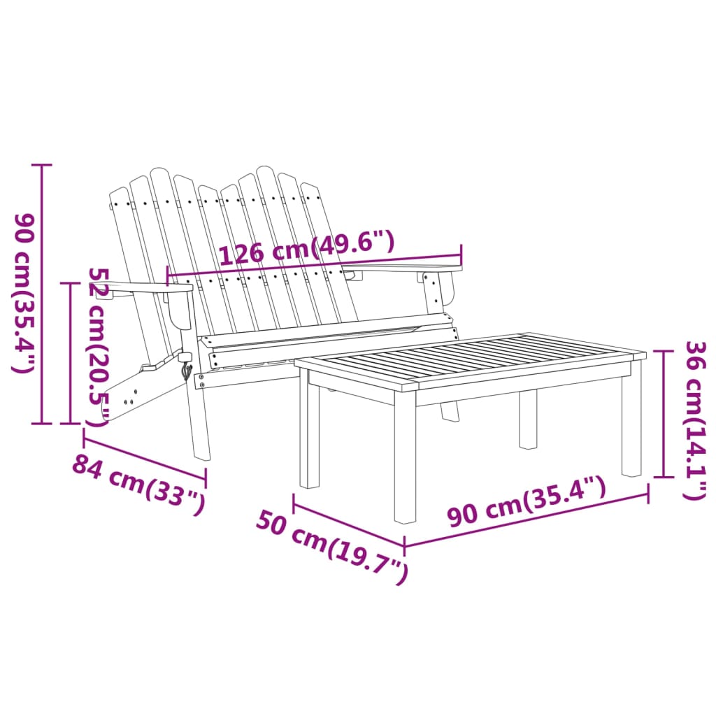 vidaXL 2-tlg. Garten-Lounge-Set Adirondack Massivholz Akazie