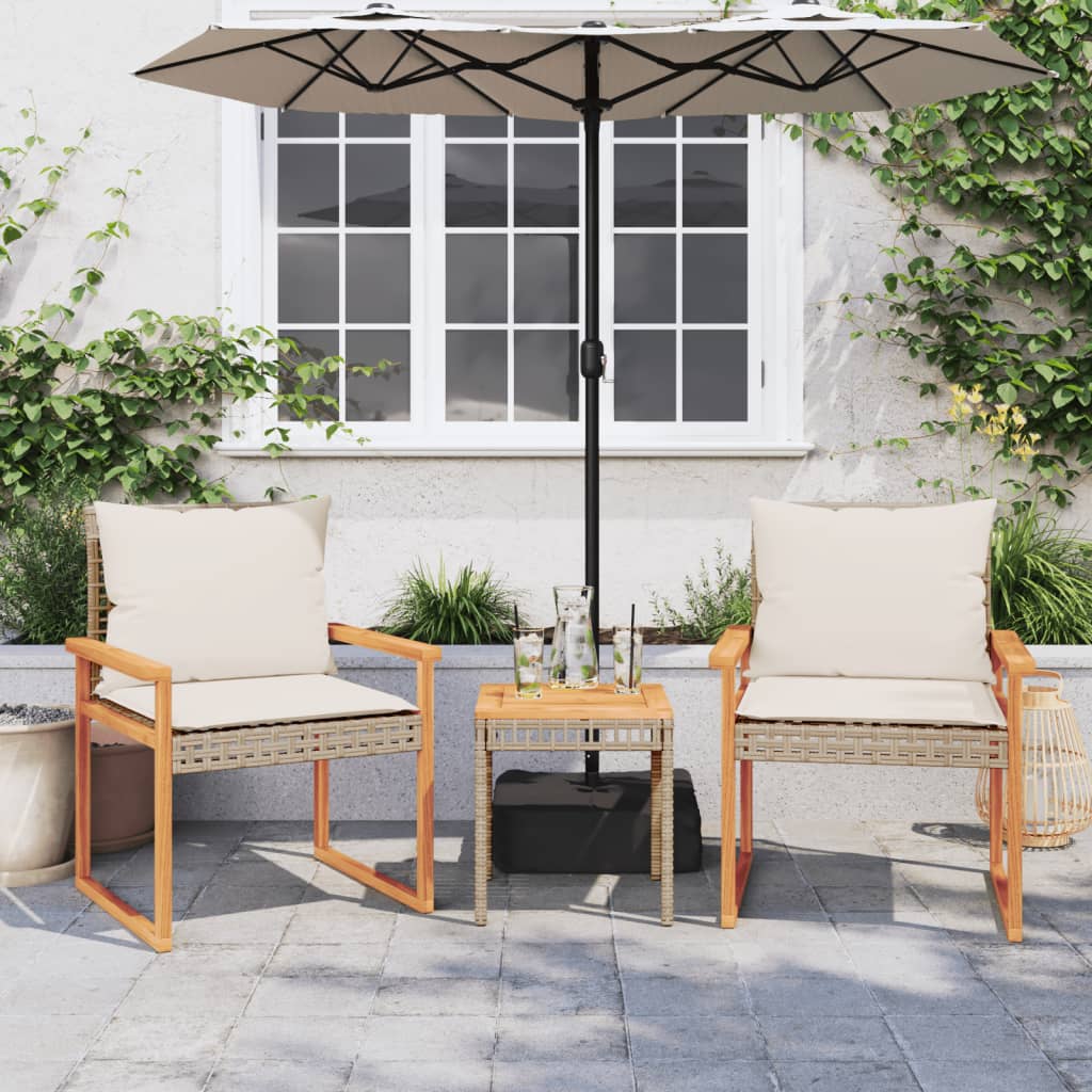 vidaXL 3-tlg. Bistro-Set mit Kissen Beige Poly Rattan Akazienholz