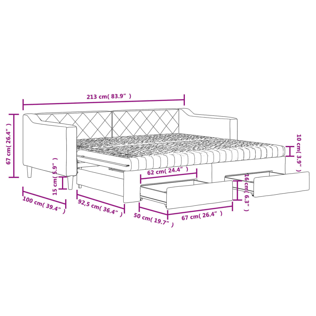 vidaXL Tagesbett Ausziehbar mit Schubladen Schwarz 90x190 cm Stoff