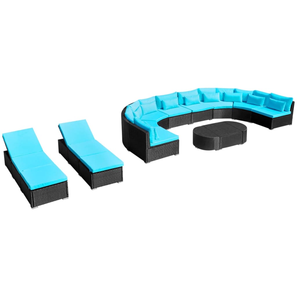 vidaXL 13-tlg. Garten-Lounge-Set mit Auflagen Poly Rattan Blau
