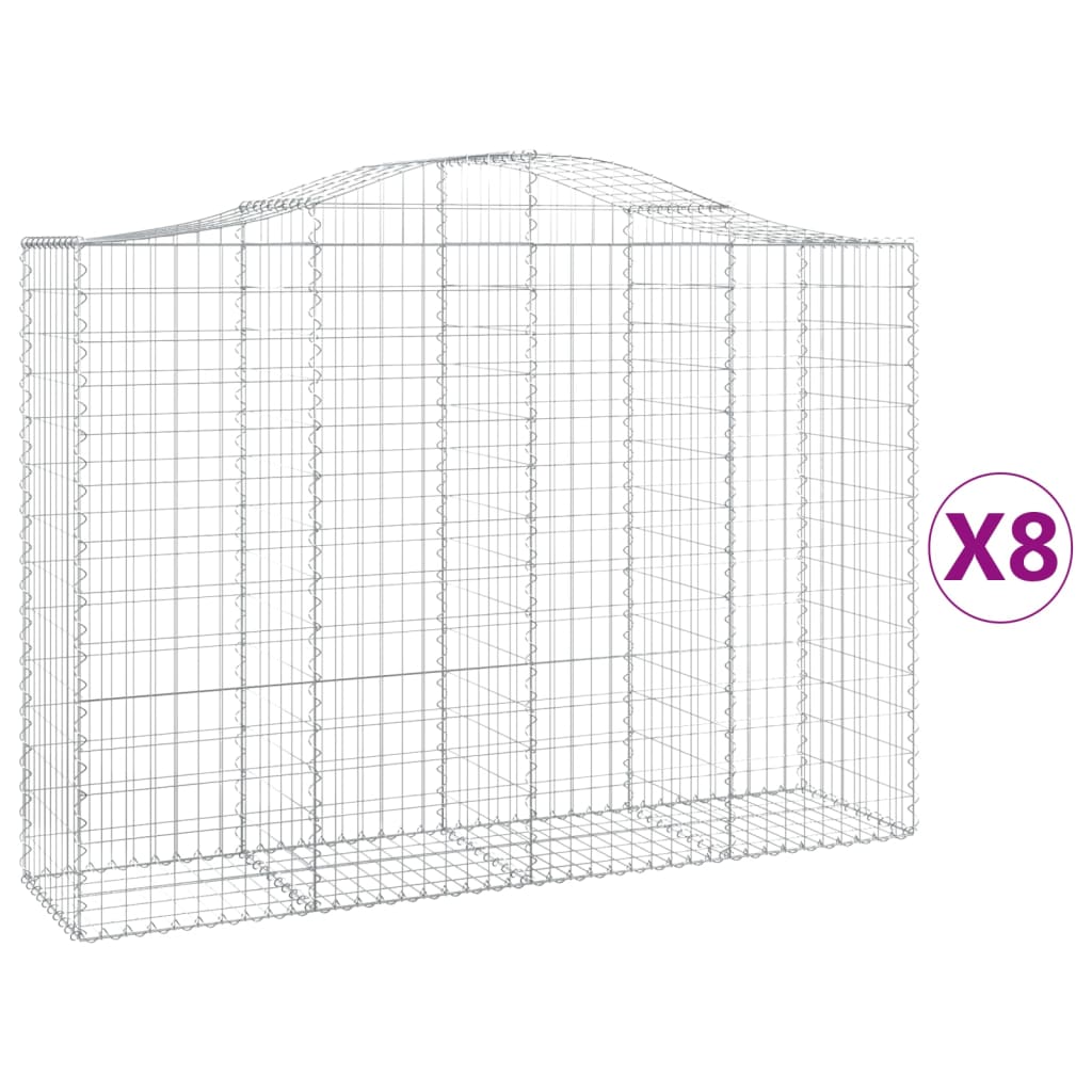 vidaXL Gabionen mit Hochbogen 8 Stk. 200x50x140/160cm Verzinktes Eisen