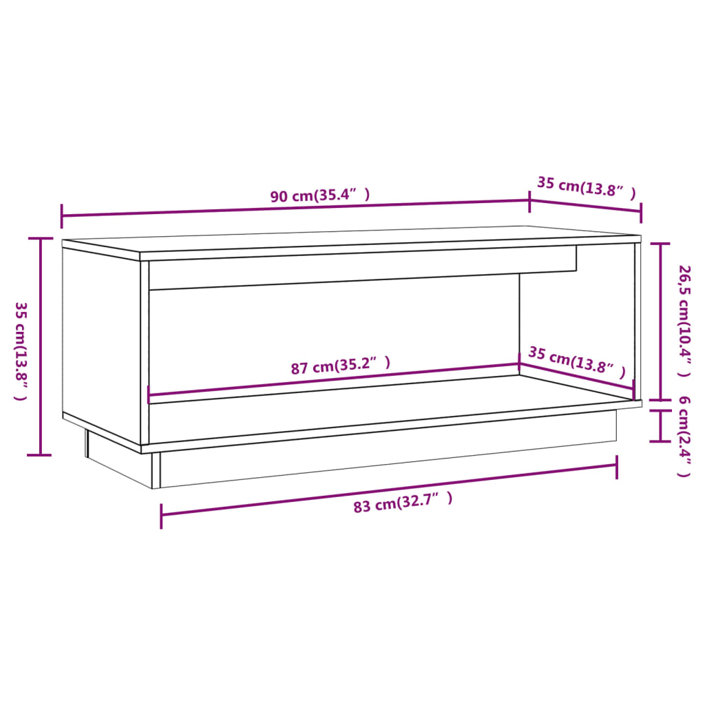 vidaXL TV-Schrank Grau 90x35x35 cm Massivholz Kiefer