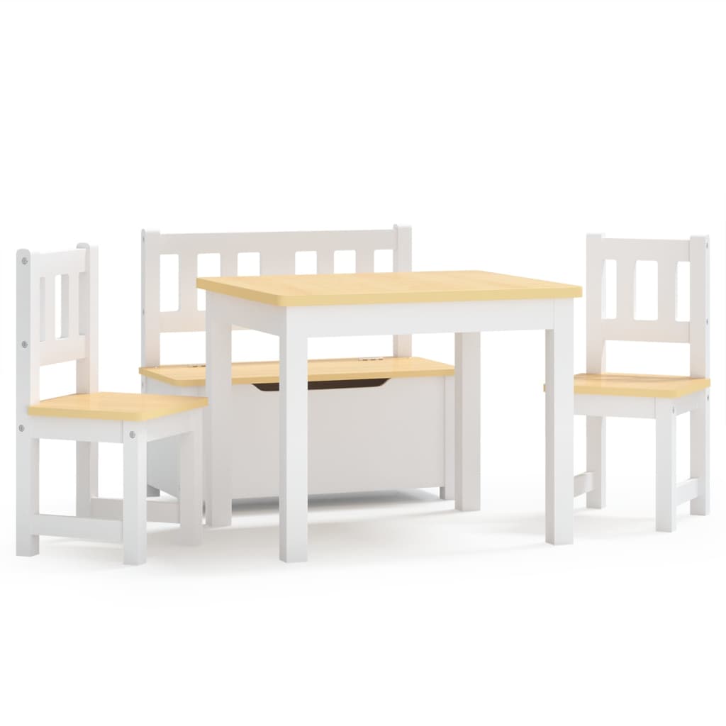 vidaXL 4-tlg. Kindertisch und Stuhl-Set Weiß und Beige MDF