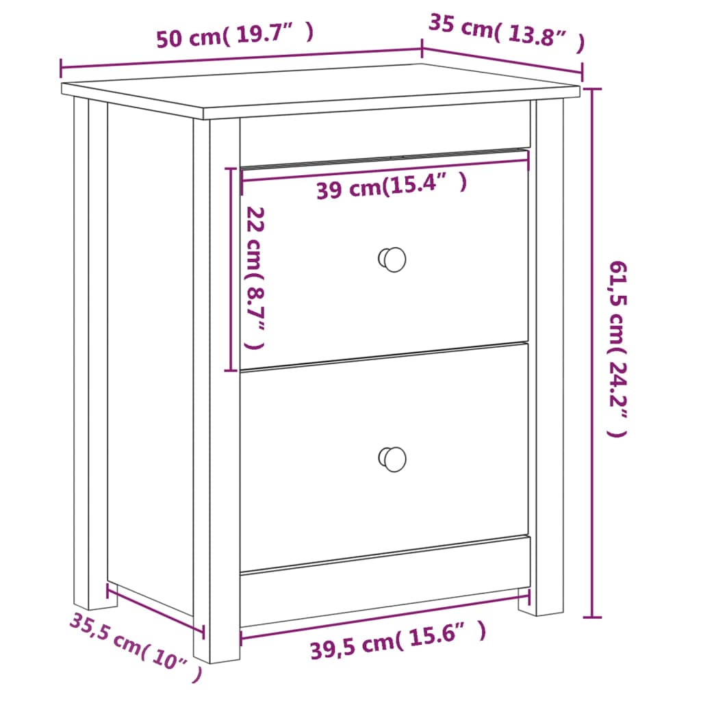 vidaXL Nachttisch 50x35x61,5 cm Massivholz Kiefer