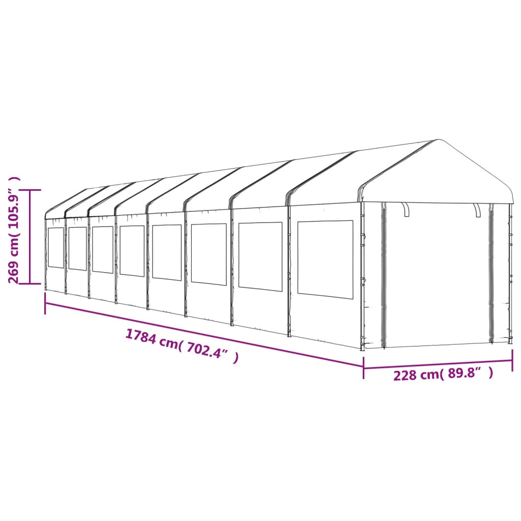 vidaXL Pavillon mit Dach Weiß 17,84x2,28x2,69 m Polyethylen