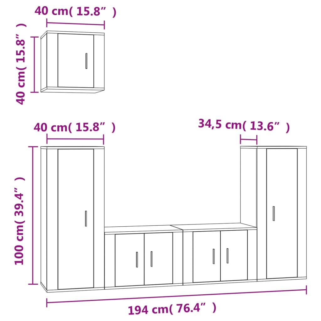 vidaXL 5-tlg. TV-Schrank-Set Weiß Holzwerkstoff