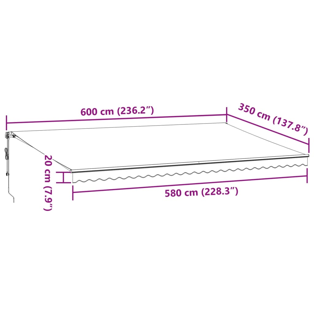 vidaXL Markise Automatisch mit LED Weinrot 600x350 cm