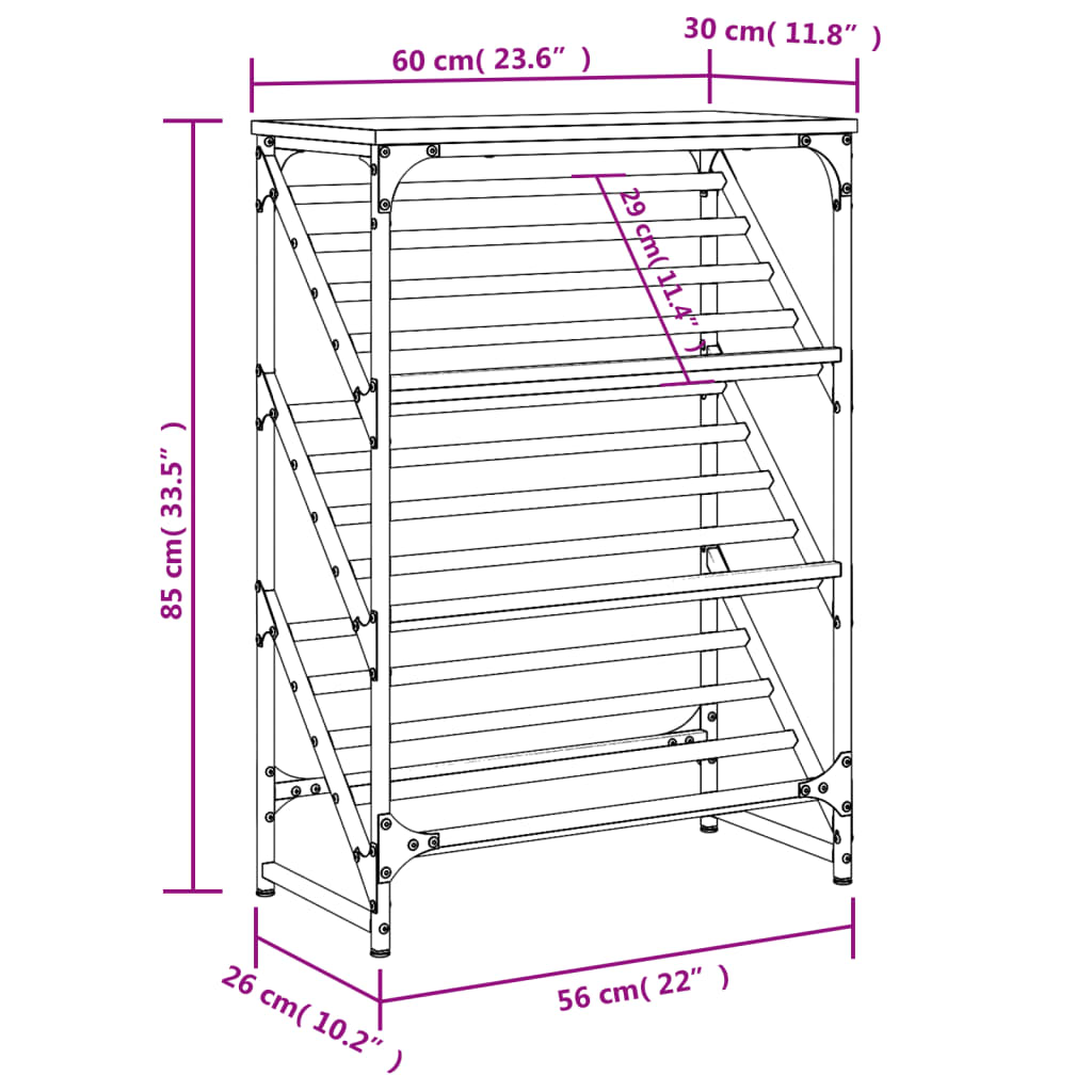 vidaXL Schuhregal Grau Sonoma 60x30x85 cm Holzwerkstoff