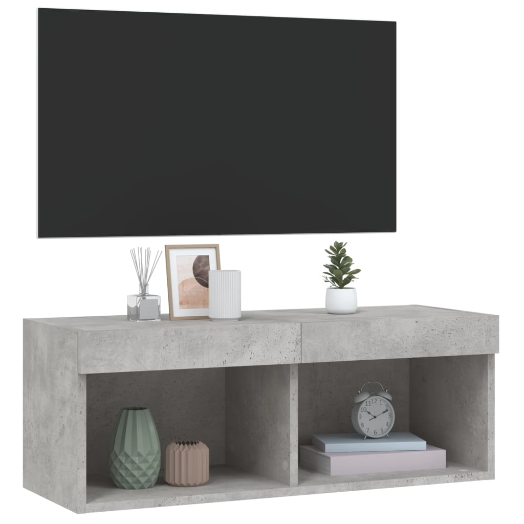 vidaXL TV-Schrank mit LED-Leuchten Betongrau 80x30x30 cm