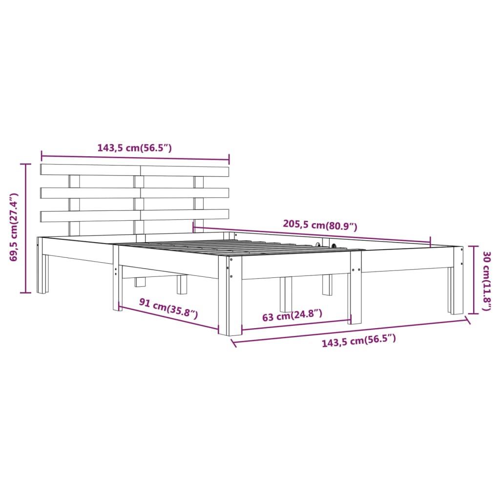 vidaXL Massivholzbett ohne Matratze 140x200 cm