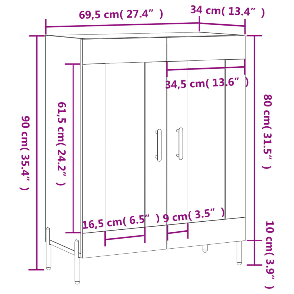 vidaXL Sideboard Braun Eichen-Optik 69,5x34x90 cm Holzwerkstoff