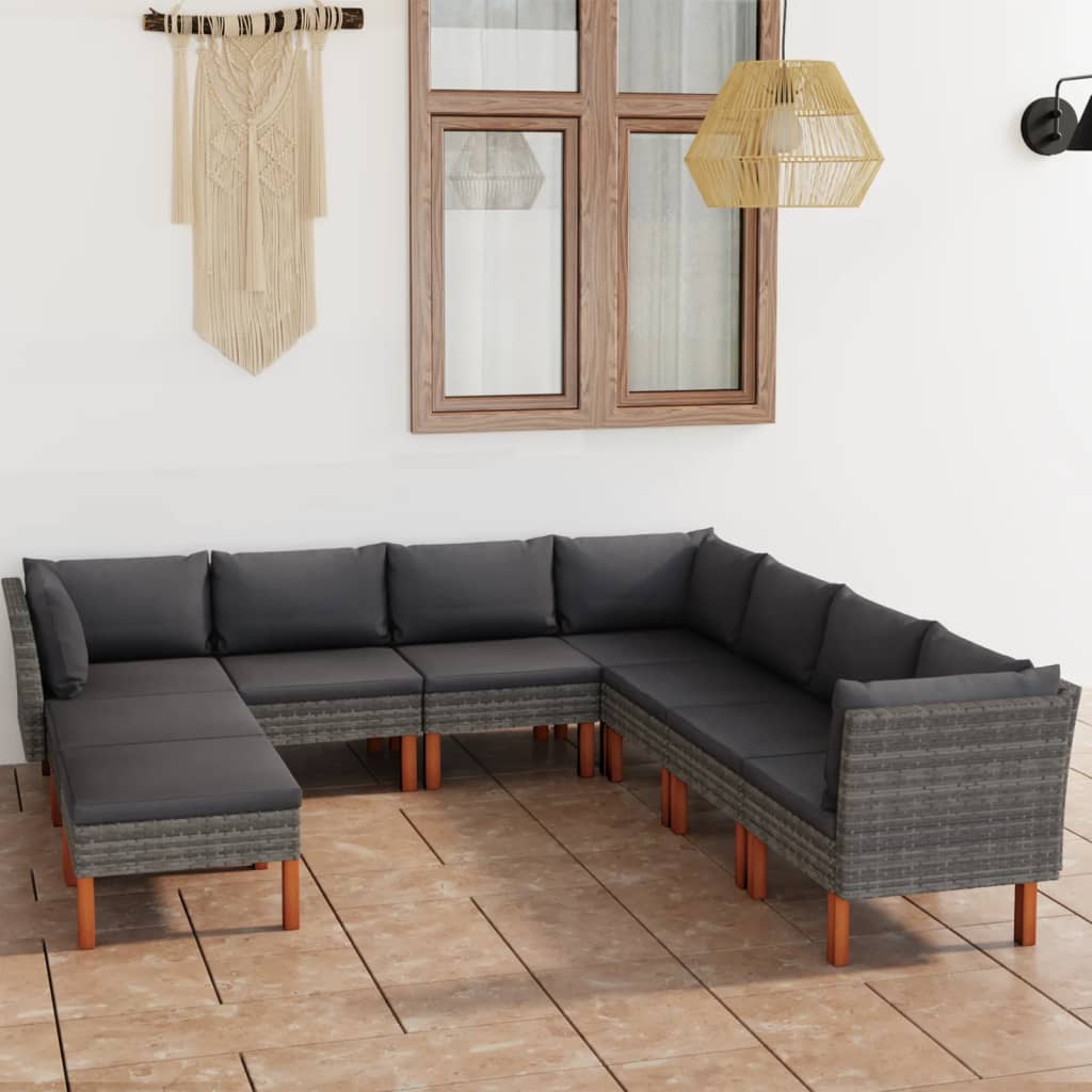 vidaXL 9-tlg. Garten-Lounge-Set mit Kissen Poly Rattan Grau