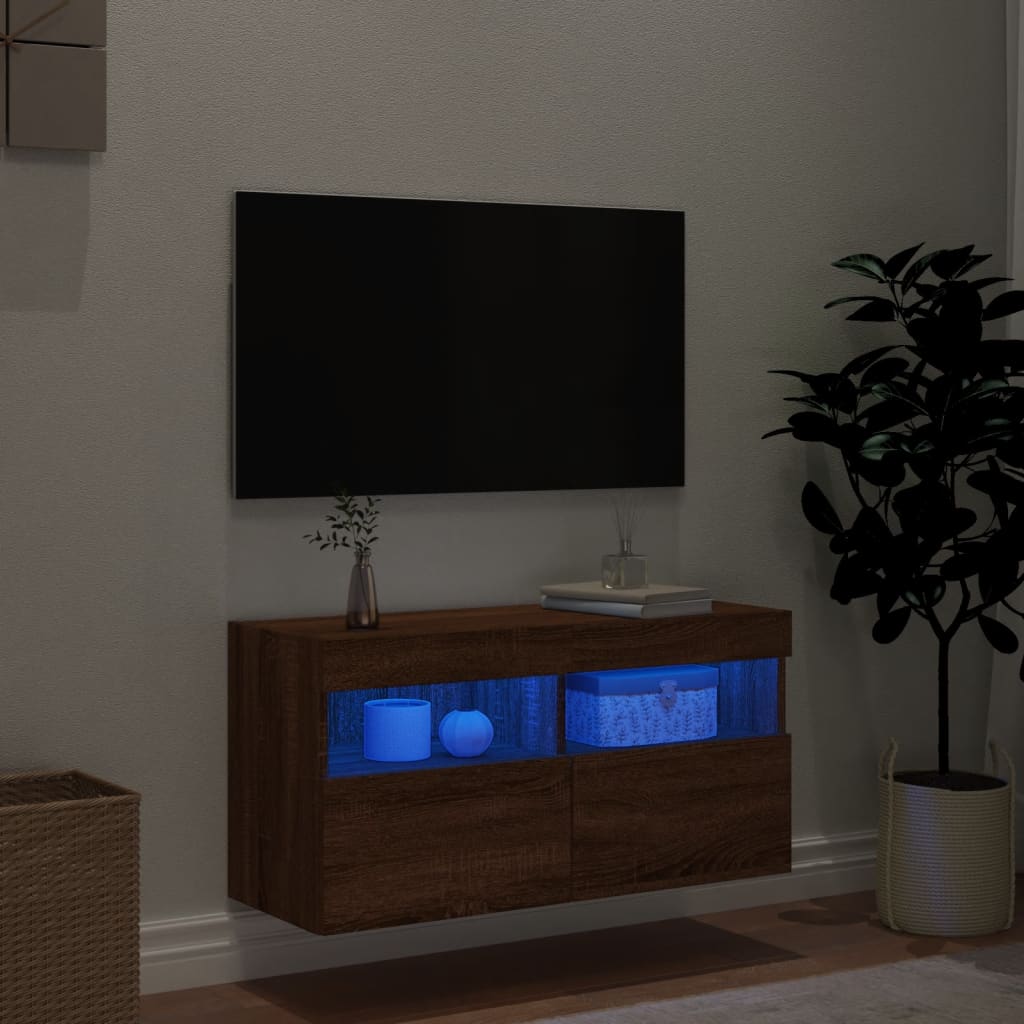 vidaXL TV-Wandschrank mit LED-Leuchten Braun Eichen-Optik 80x30x40 cm