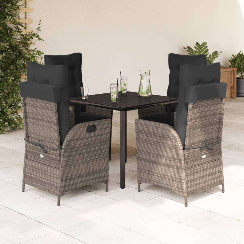 vidaXL 5-tlg. Garten-Essgruppe mit Kissen Grau Poly Rattan