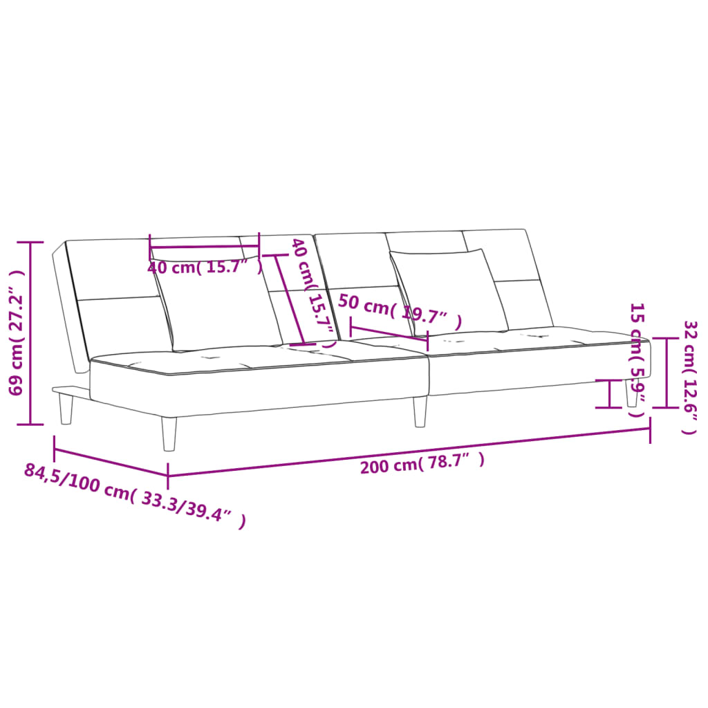 vidaXL Schlafsofa 2-Sitzer mit 2 Kissen Dunkelgrün Samt