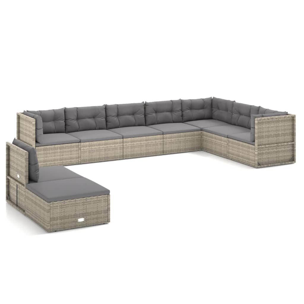 vidaXL 9-tlg. Garten-Lounge-Set mit Kissen Grau Poly Rattan