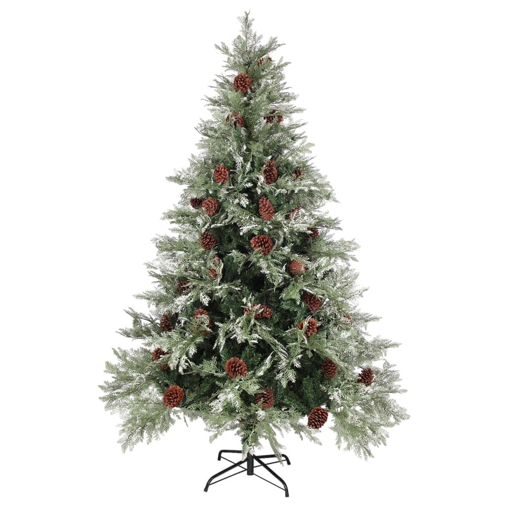 vidaXL Weihnachtsbaum mit Zapfen Grün und Weiß 150 cm PVC & PE