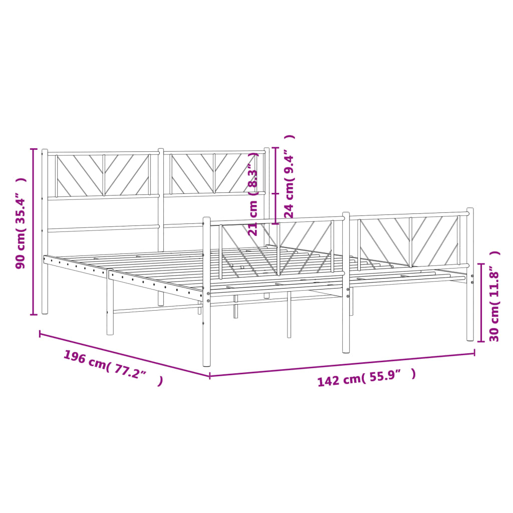 vidaXL Bettgestell mit Kopf- und Fußteil Metall Schwarz 135x190 cm