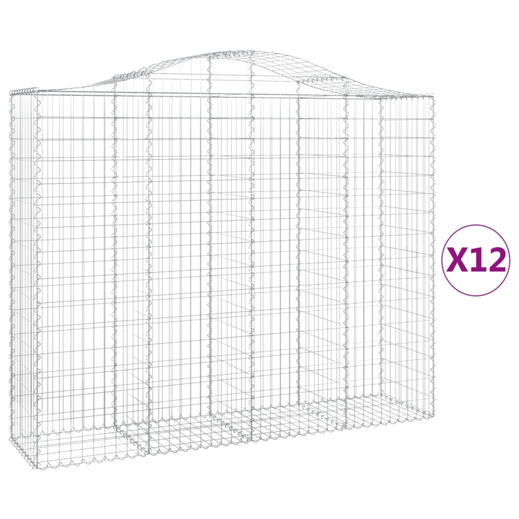 vidaXL Gabionen mit Hochbogen 12Stk. 200x50x160/180cm Verzinktes Eisen