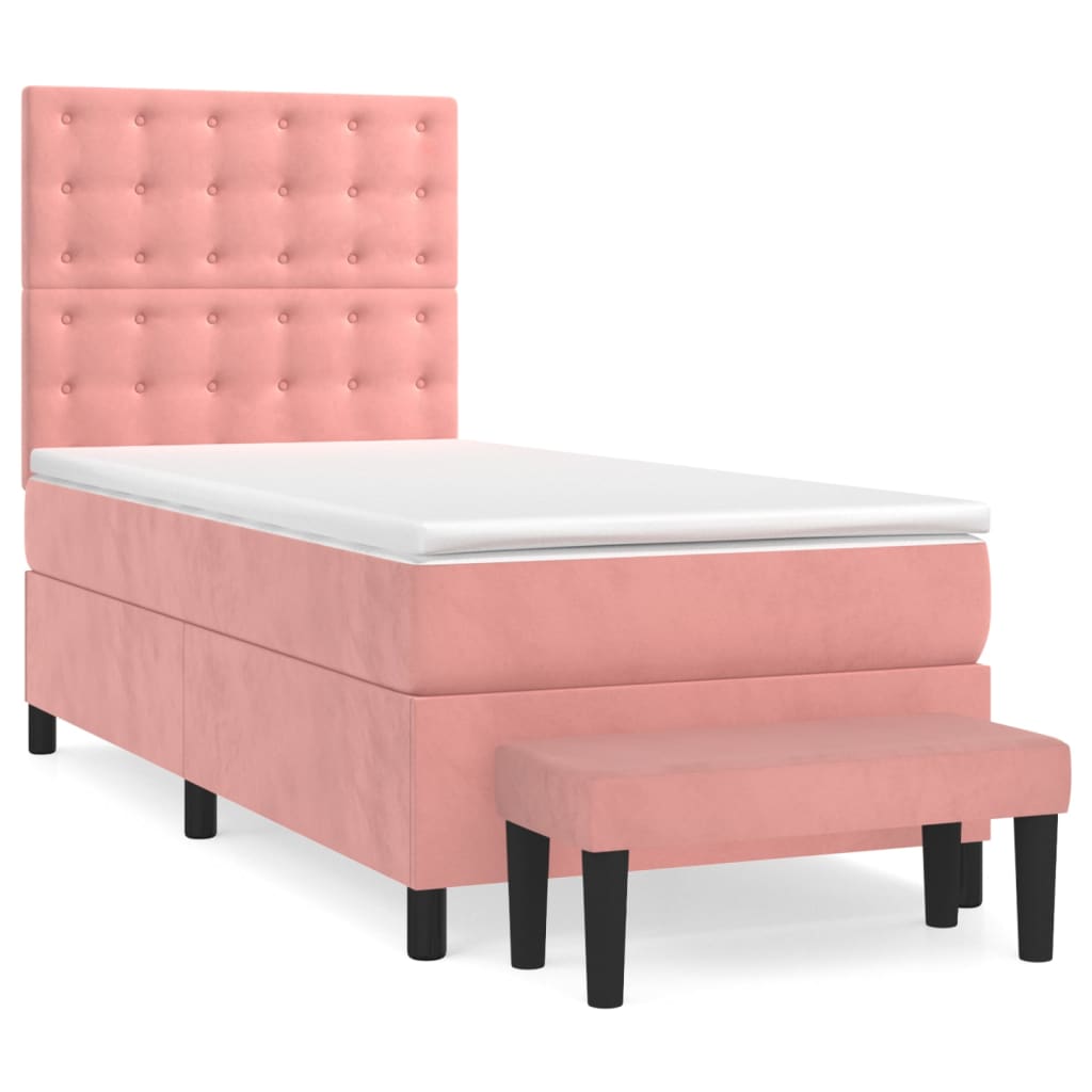 vidaXL Boxspringbett mit Matratze Rosa 90x190 cm Samt