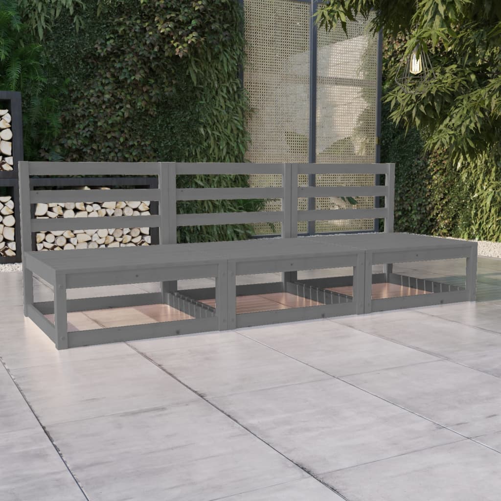 vidaXL Outdoor-Sofa 3-Sitzer Grau Massivholz Kiefer