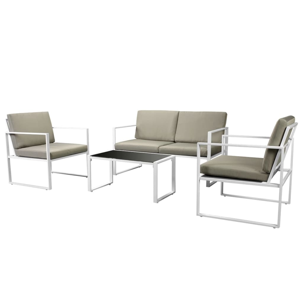 vidaXL 4-tlg. Garten-Lounge-Set mit Auflagen Stahl Weiß