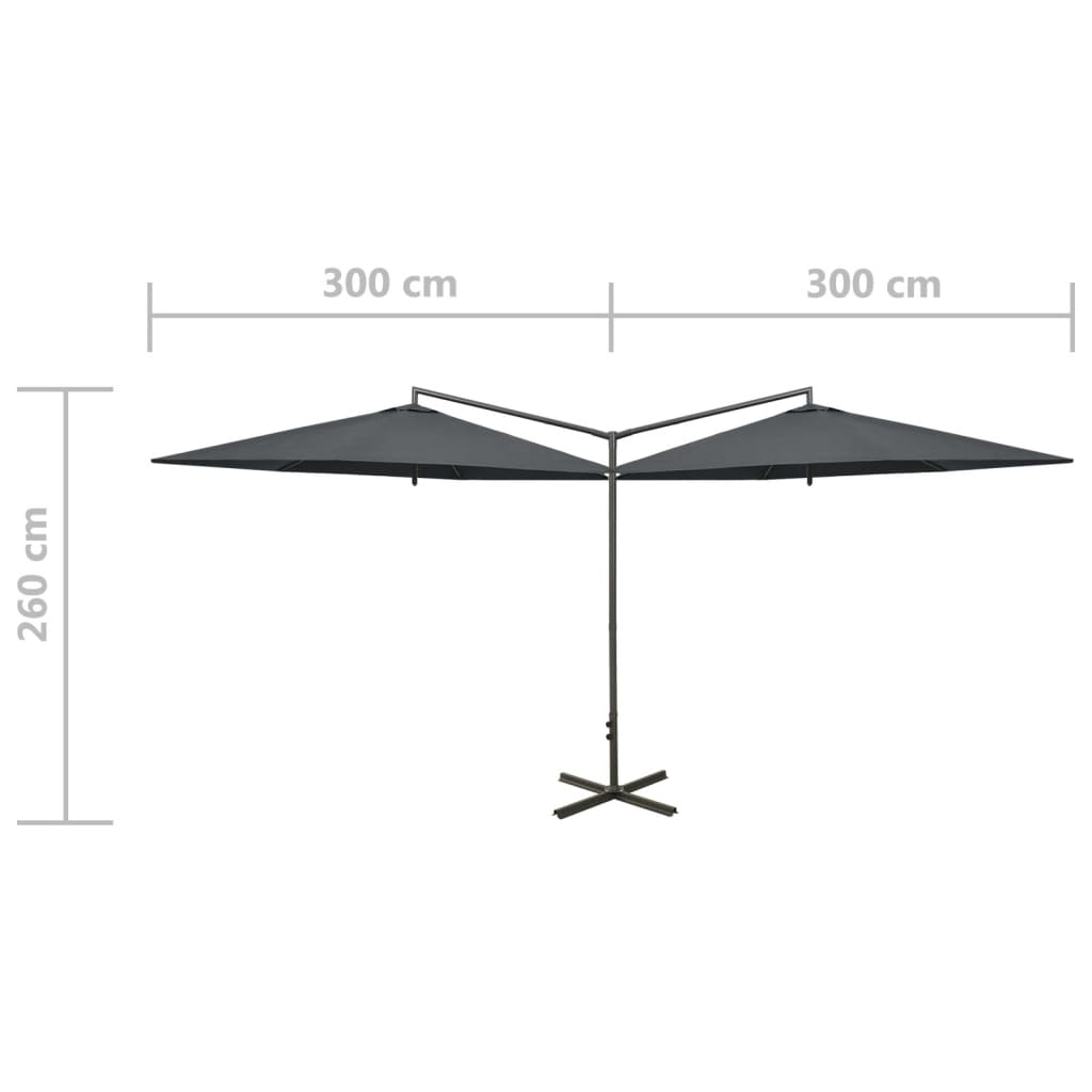 vidaXL Doppel-Sonnenschirm mit Stahlmast Anthrazit 600 cm