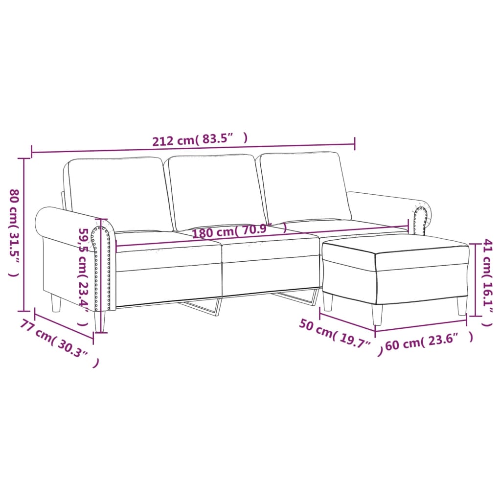 vidaXL 3-Sitzer-Sofa mit Hocker Dunkelgrün 180 cm Samt